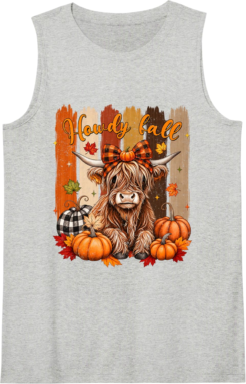 Howdy Fall Highland Cow Happy Thanksgiving Fall Autumn Vibes Sleeveless Tank Top - Heather Grey