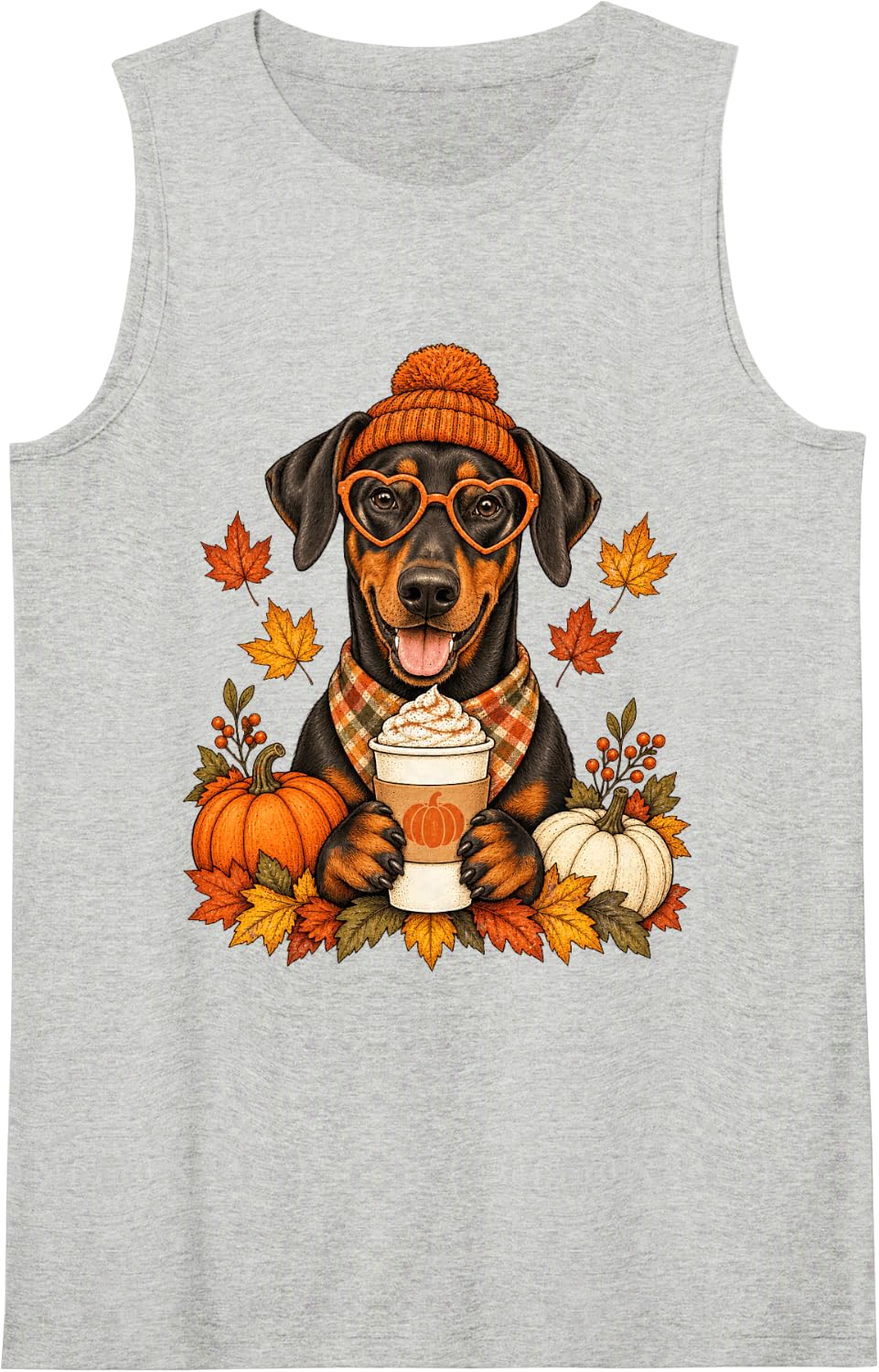 Doberman Pinscher Fall Autumn Season Pumpkin Spice Dobie Dog Sleeveless Tank Top - Heather Grey