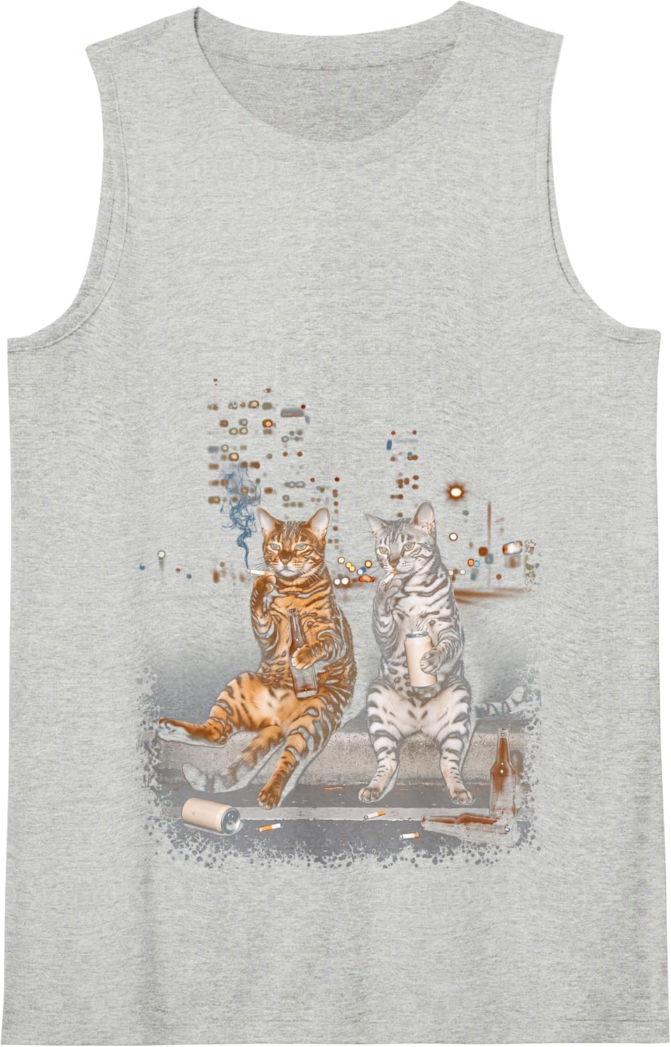 Funny 2 Smoking Bengal Cats Drinking Beer Meme Tank Top - Heather Grey