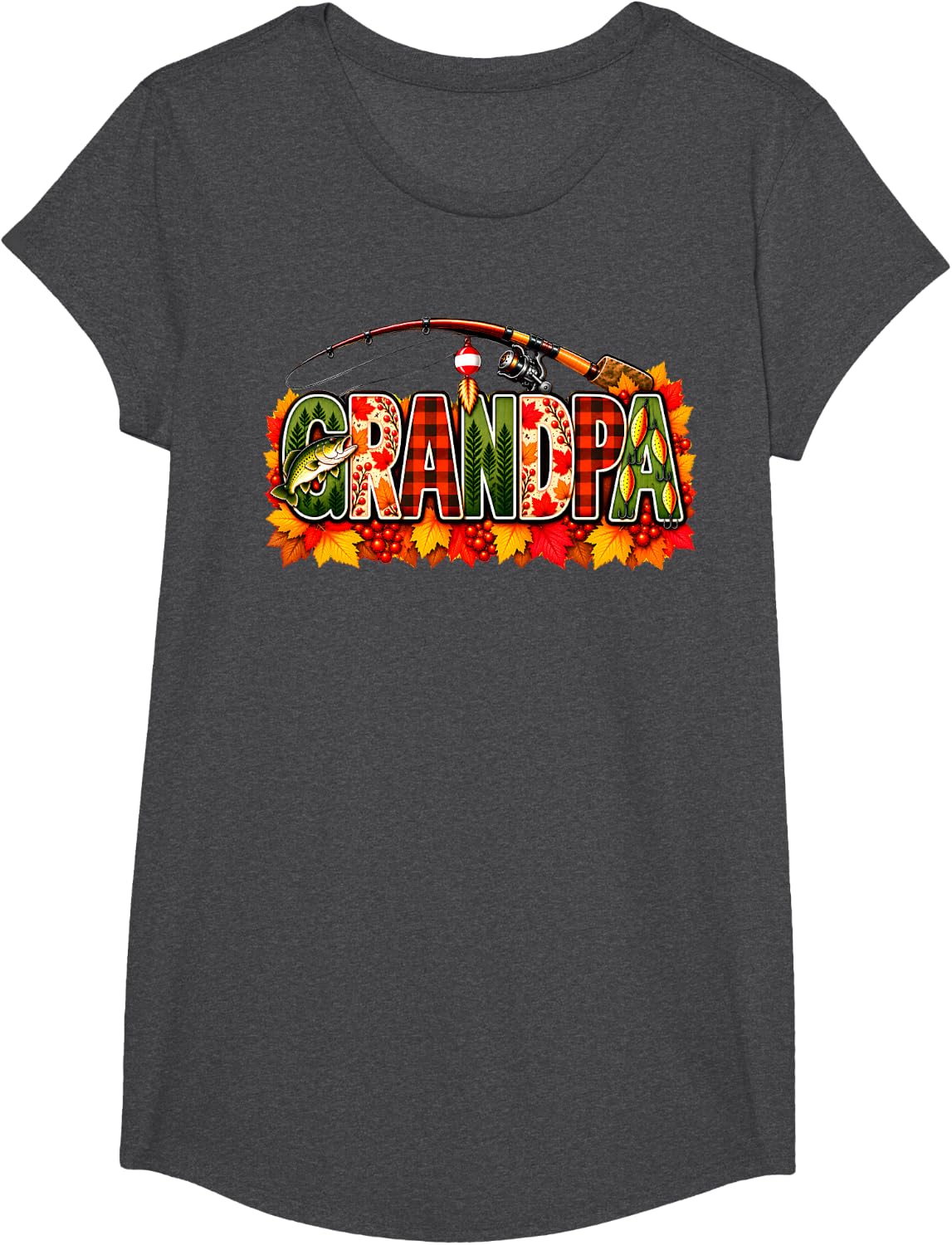 Thanksgiving Fishing Grandpa Fall Autumn Bass Birthday T-Shirt - Girls Dark Heather Grey