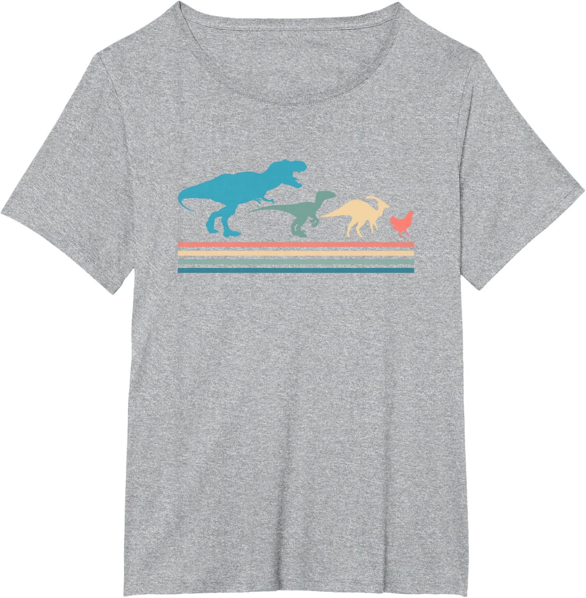 Funny Vintage Dinosaur Evolution T-Rex Velociraptor Chicken T-Shirt - Heather Grey