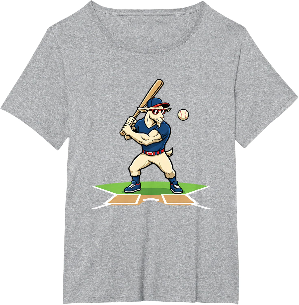 Livestock Baseball Goat Batter Farm Illustration T-Shirt - Heather Grey