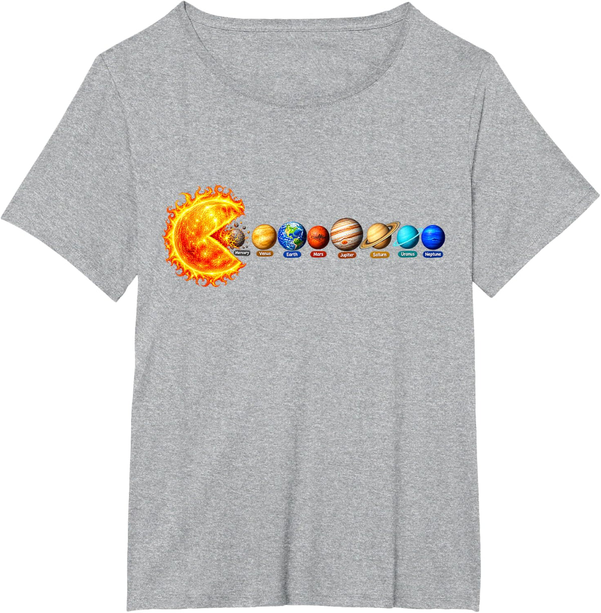 Funny Sun Planetary System Star Eating Planets Astronomy T-Shirt - Heather Grey