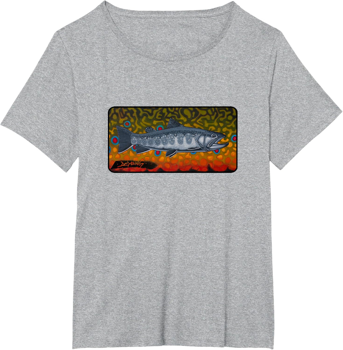 Contemporary Brook Trout Fly Fishing T-Shirt Derek DeYoung T-Shirt - Heather Grey