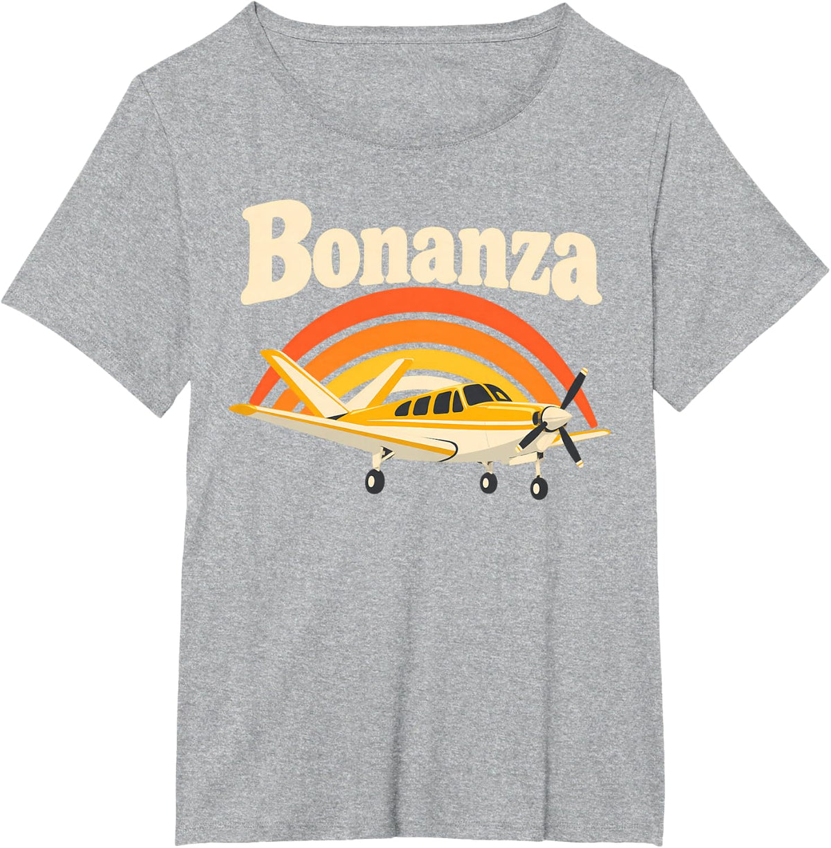Bonanza Airplane Retro Sunset T-Shirt - Heather Grey