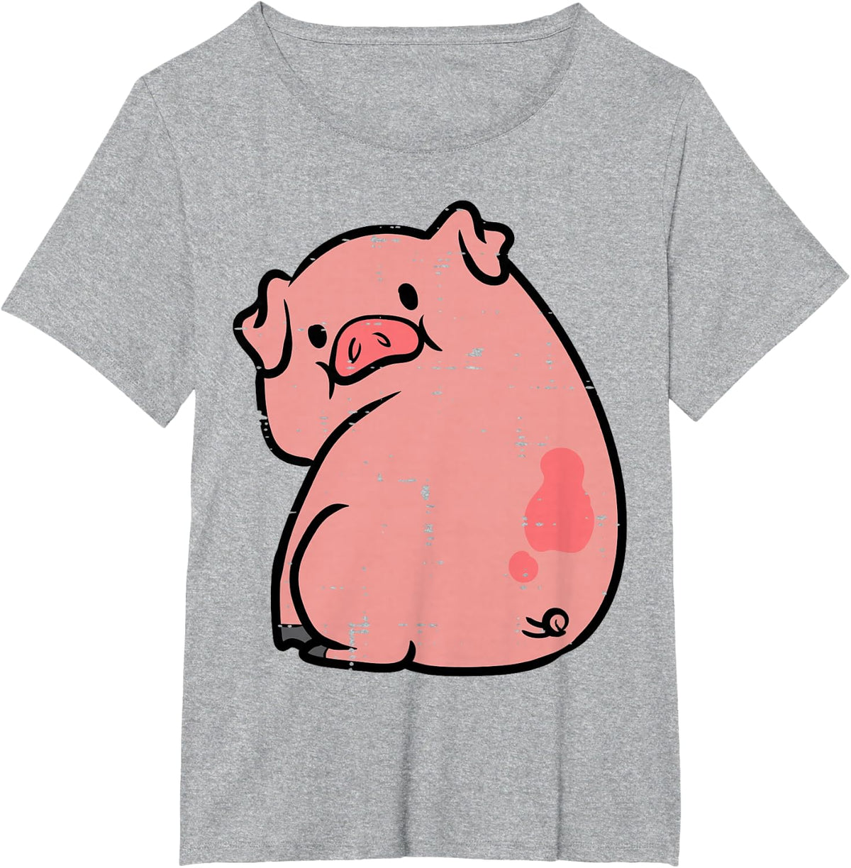 Pig Looking Back Cute Hog Piggyback Meme Joke Funny T-Shirt Tee Men Women Kids - Heather Grey