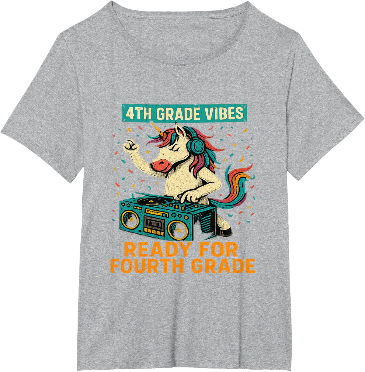 4th Grade Vibes Unicorn DJ Ready For Fourth Grade T-Shirt - Heather Grey
