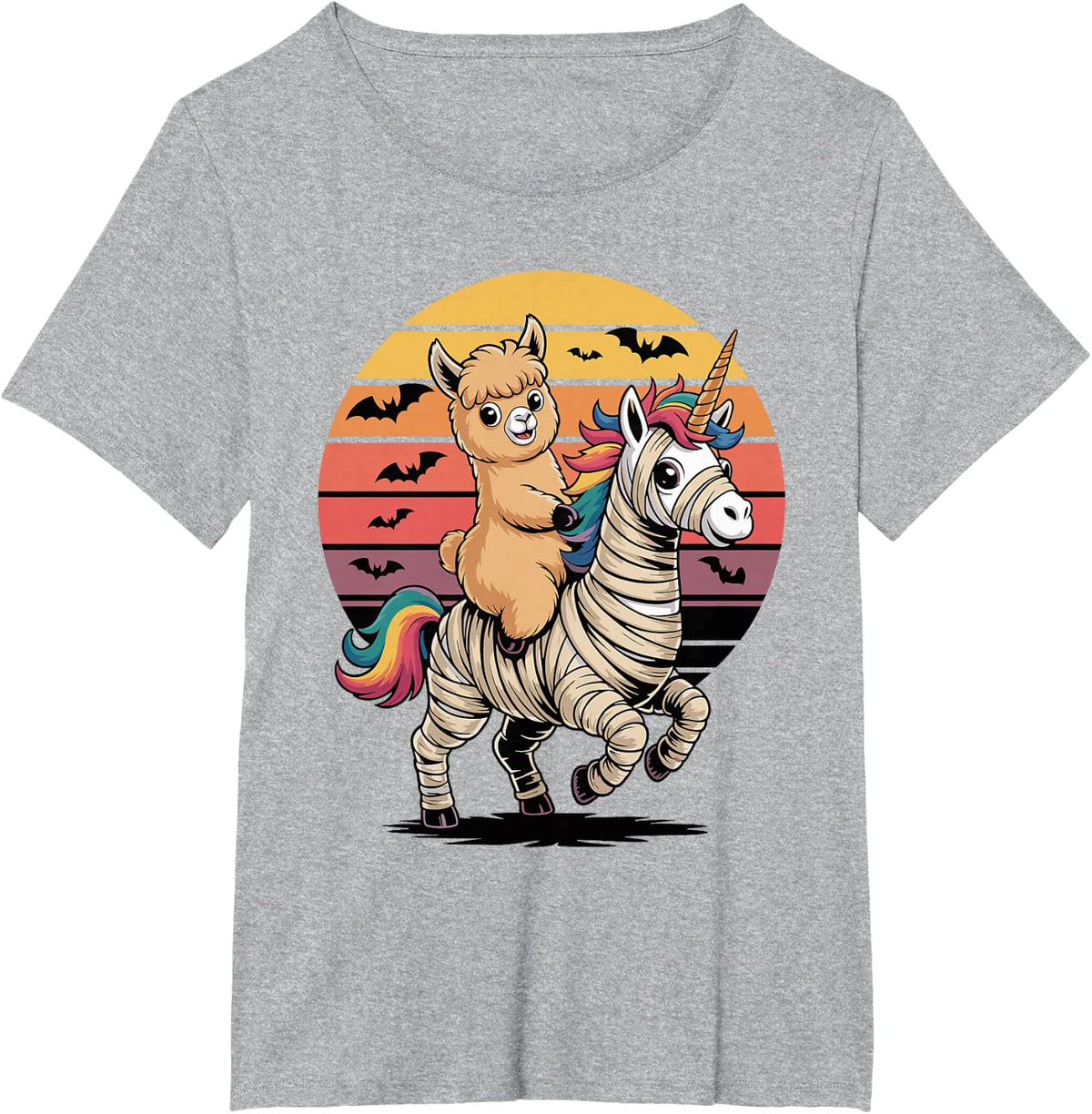 Halloween Mummy Unicorn Alpaca Alpacas T-Shirt - Heather Grey