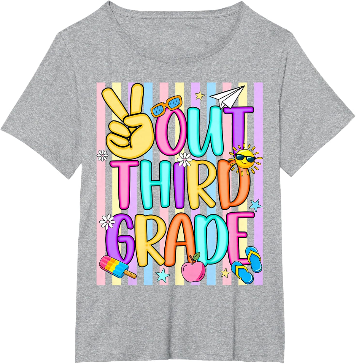 Peace Out 3rd Grade Kids Boy Girl Summer Last Day of School T-Shirt - Heather Grey