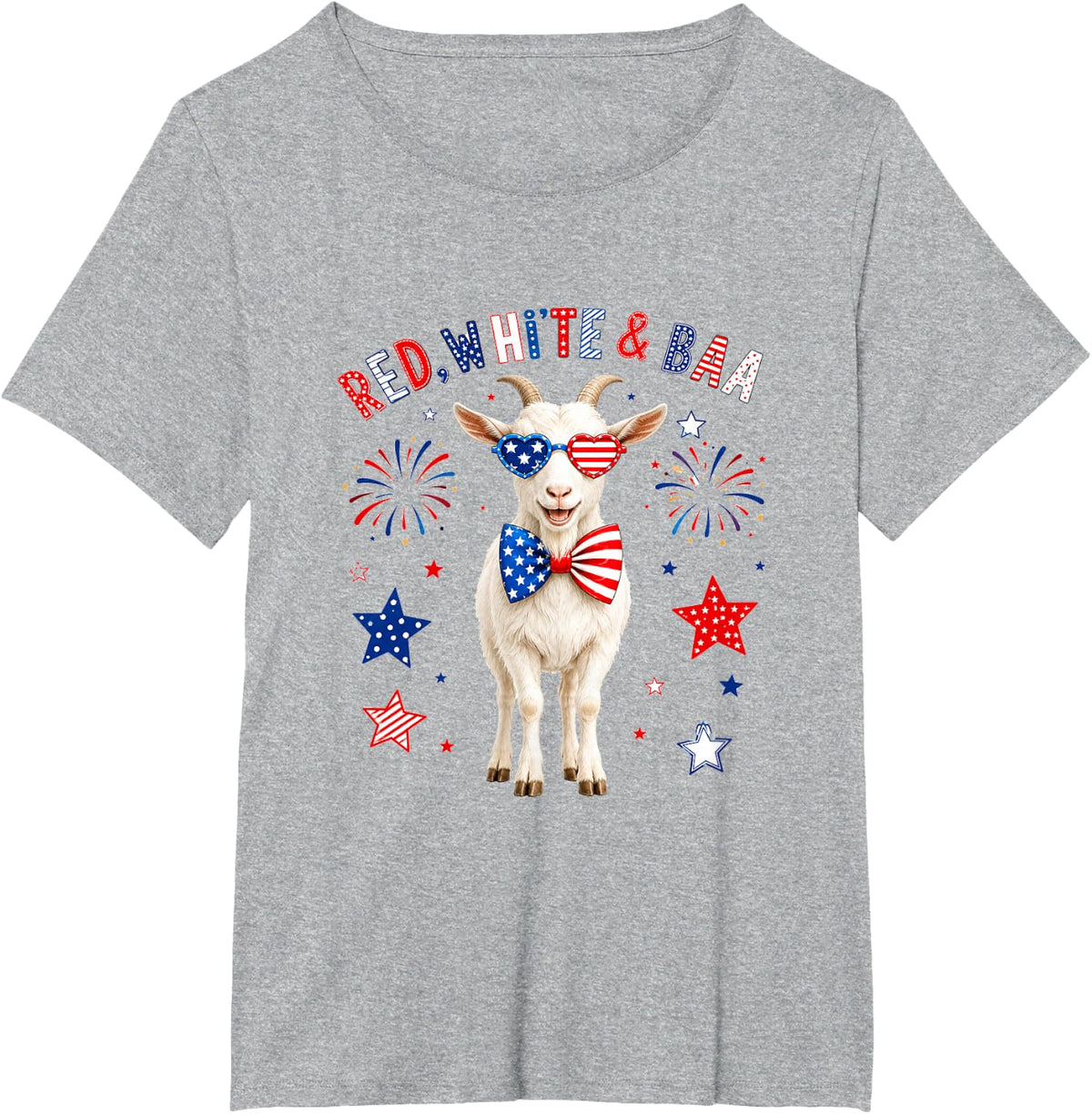 Red White and Goat Sound 4th of July US Flag Funny Farmer T-Shirt - Heather Grey