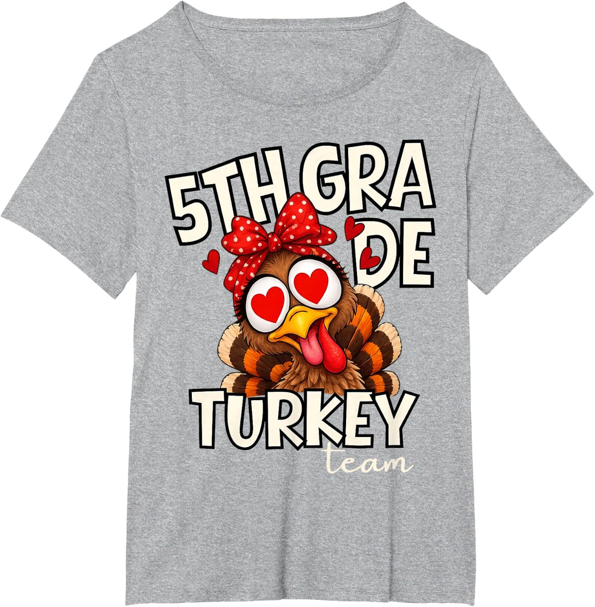 5th Grade Turkey Team Peace Sign Turkey Face Thanksgiving T-Shirt - Heather Grey