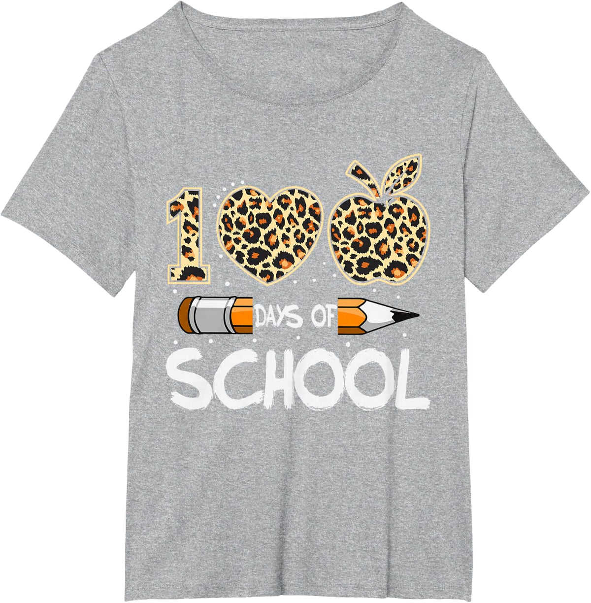 100 Days of School Leopard Teacher Kids 100th Day of School T-Shirt - Heather Grey
