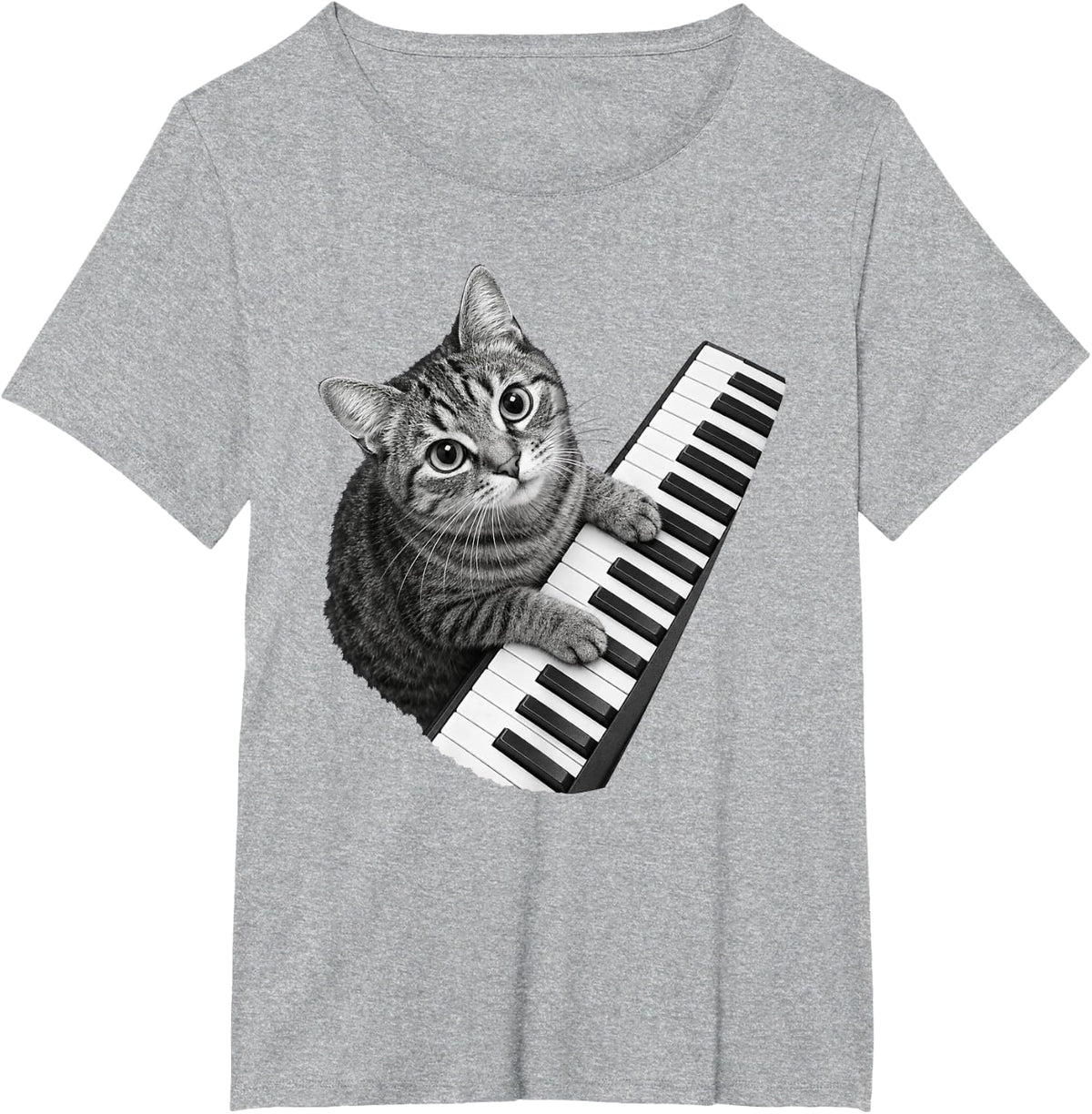 Piano Cat Pianist Keyboard Player Funny Kitten T-Shirt - Heather Grey