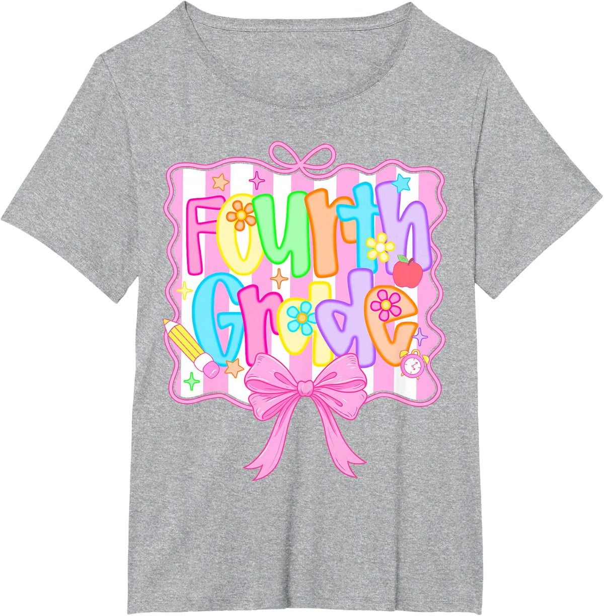 Fourth Grade Back to School Bow Cute Coquette 4th Grade Girl T-Shirt - Heather Grey