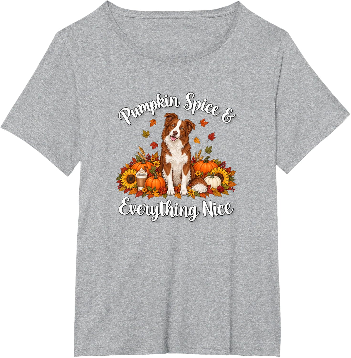 Womens Moms Fall Pumpkin Spice Red Border Collie Lover T-Shirt - Heather Grey