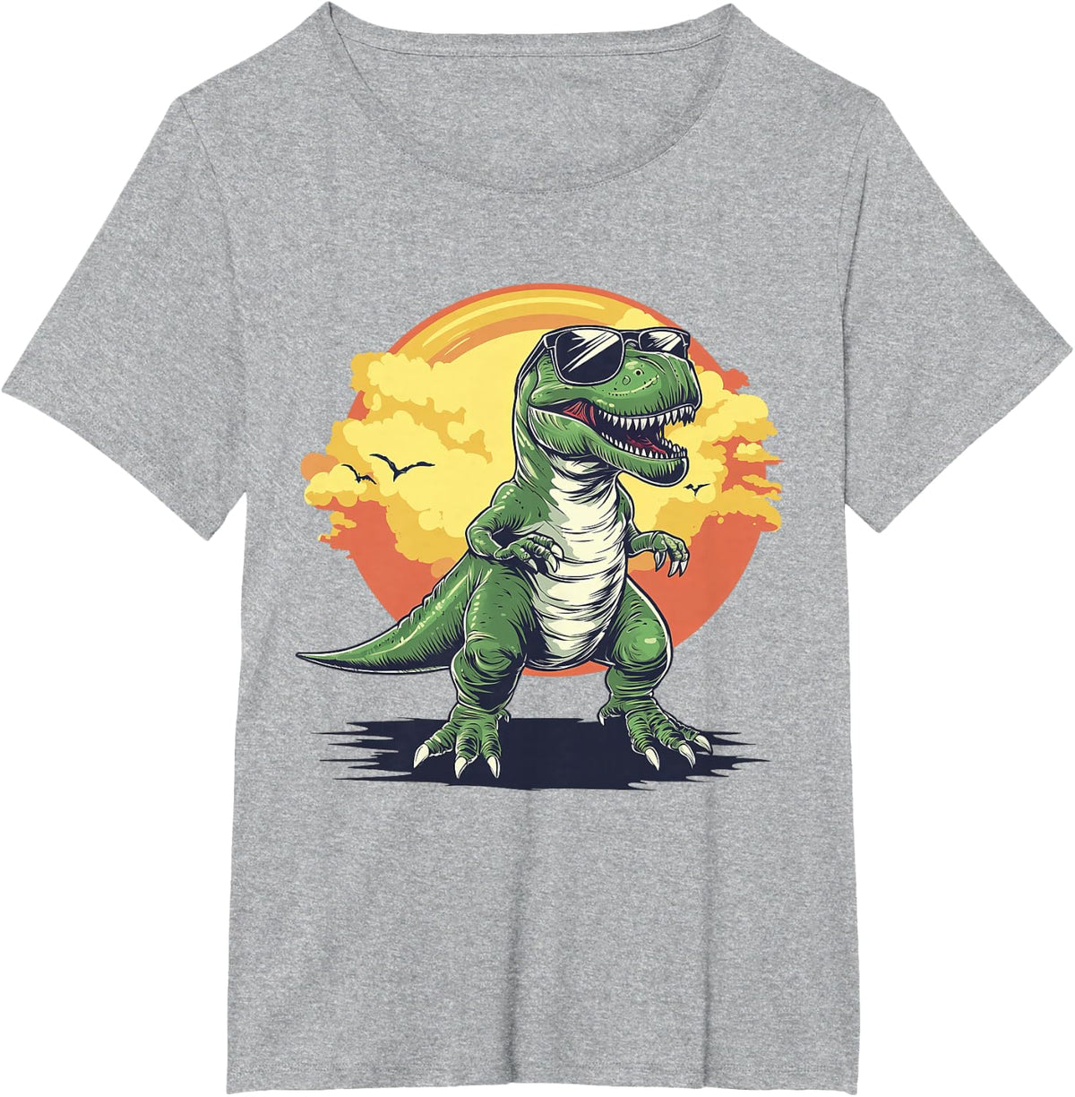 Trex Dinosaur Dino Wearing Sunglasses Funny Graphic T-Shirt - Heather Grey