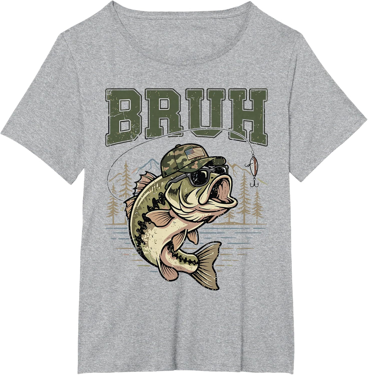 Bruh Bass Fishing Camo Fisherman Men Boys Anglers T-Shirt - Heather Grey