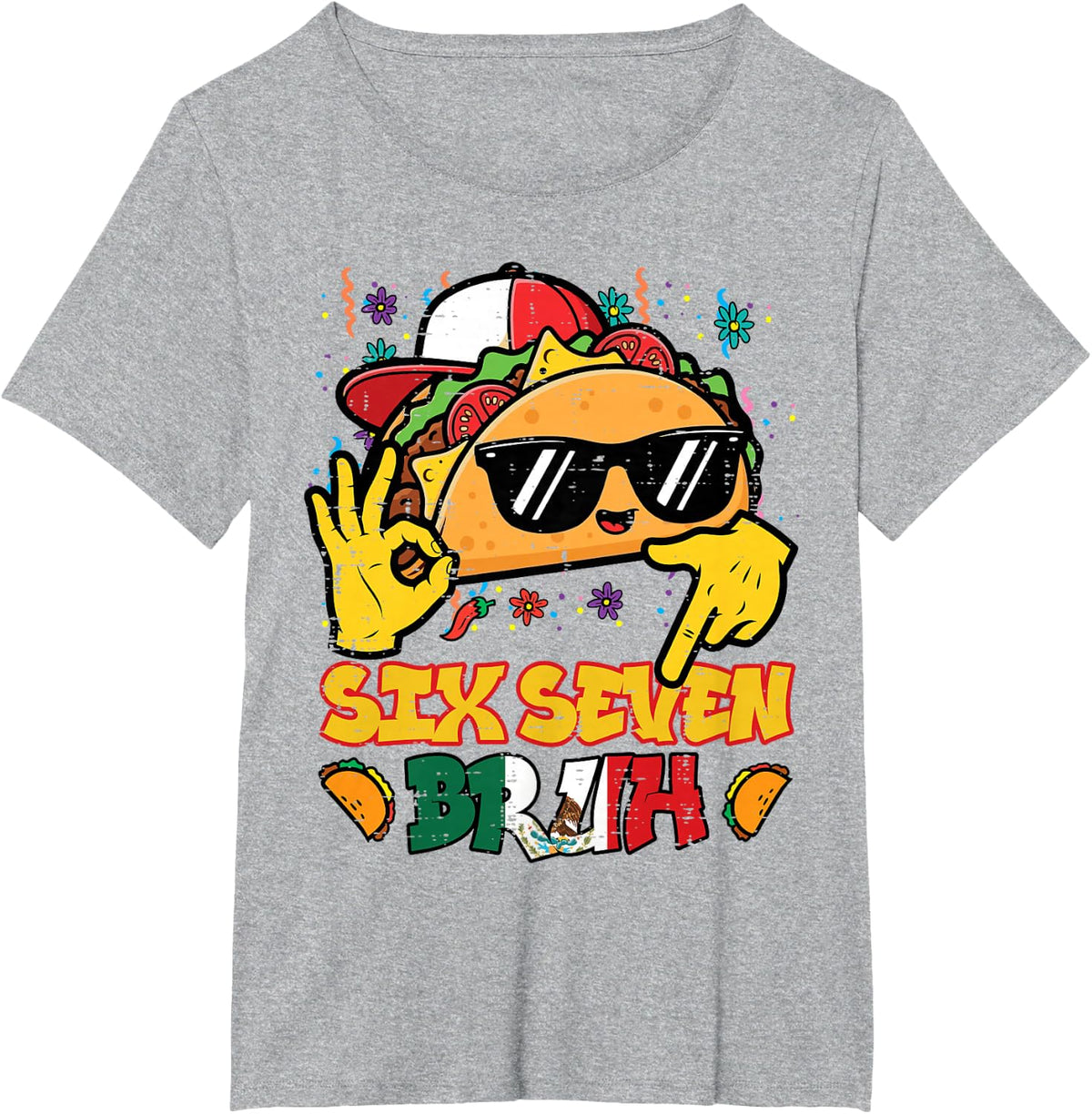Cinco De Mayo Taco Six Seven Bruh Fiesta Tees T Shirts Boys Kids Youth 6 7 Birthday - Heather Grey