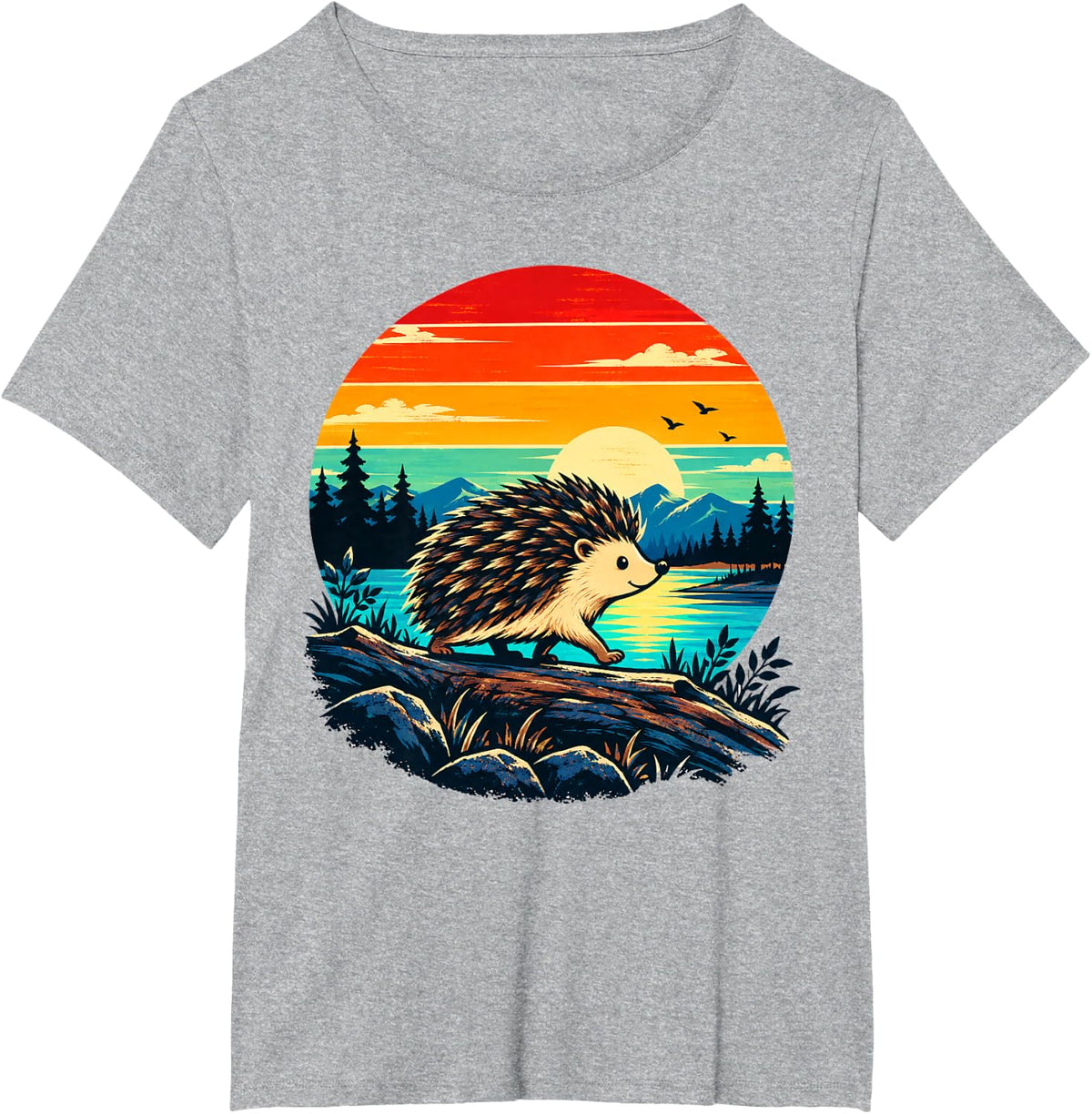 Hedgehog 70's Style Retro Vintage Sunset Hedgie T-Shirt - Heather Grey