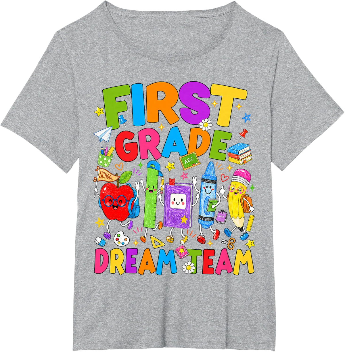 First Grade Dream Team Tees 1st Grade Back to School T Shirts for Teachers Kids Students - Heather Grey