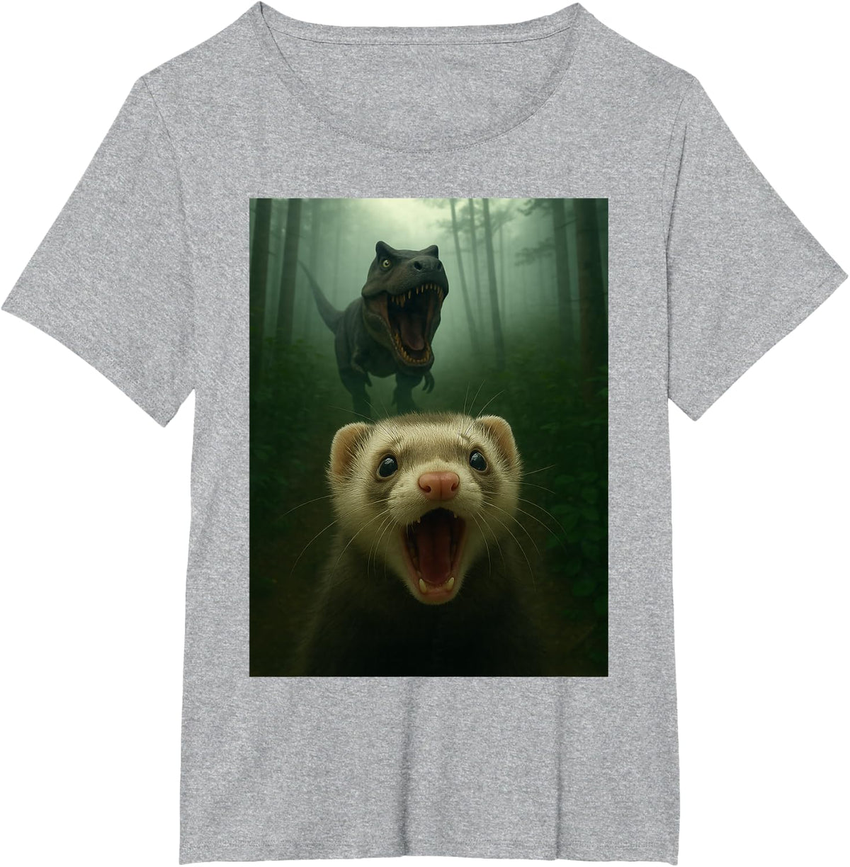Funny Ferret Selfie with T-Rex Dinosaur Gifts Men Women Kid T-Shirt - Heather Grey