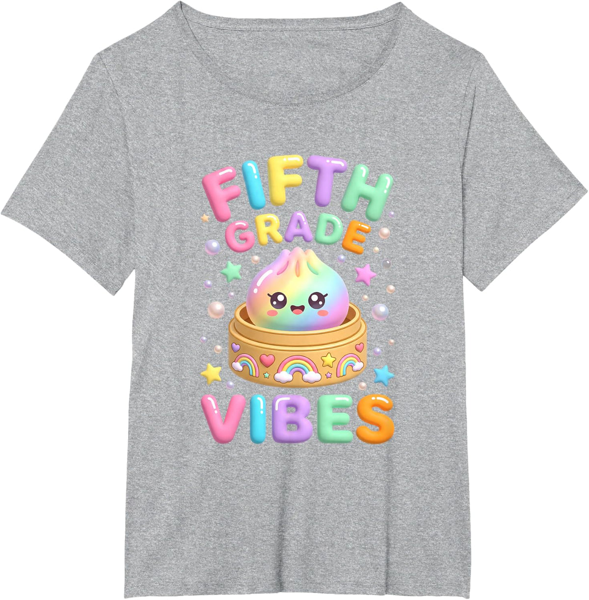 Fifth Grade Vibes Kawaii Dumpling Back to School Girls T-Shirt - Heather Grey