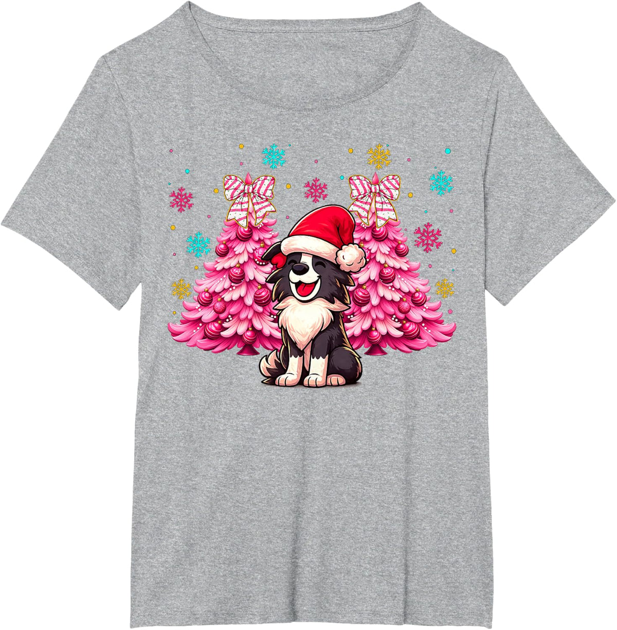 Santa Hat Border Collie Christmas Puppy Dog Xmas Boys Girls T-Shirt - Heather Grey