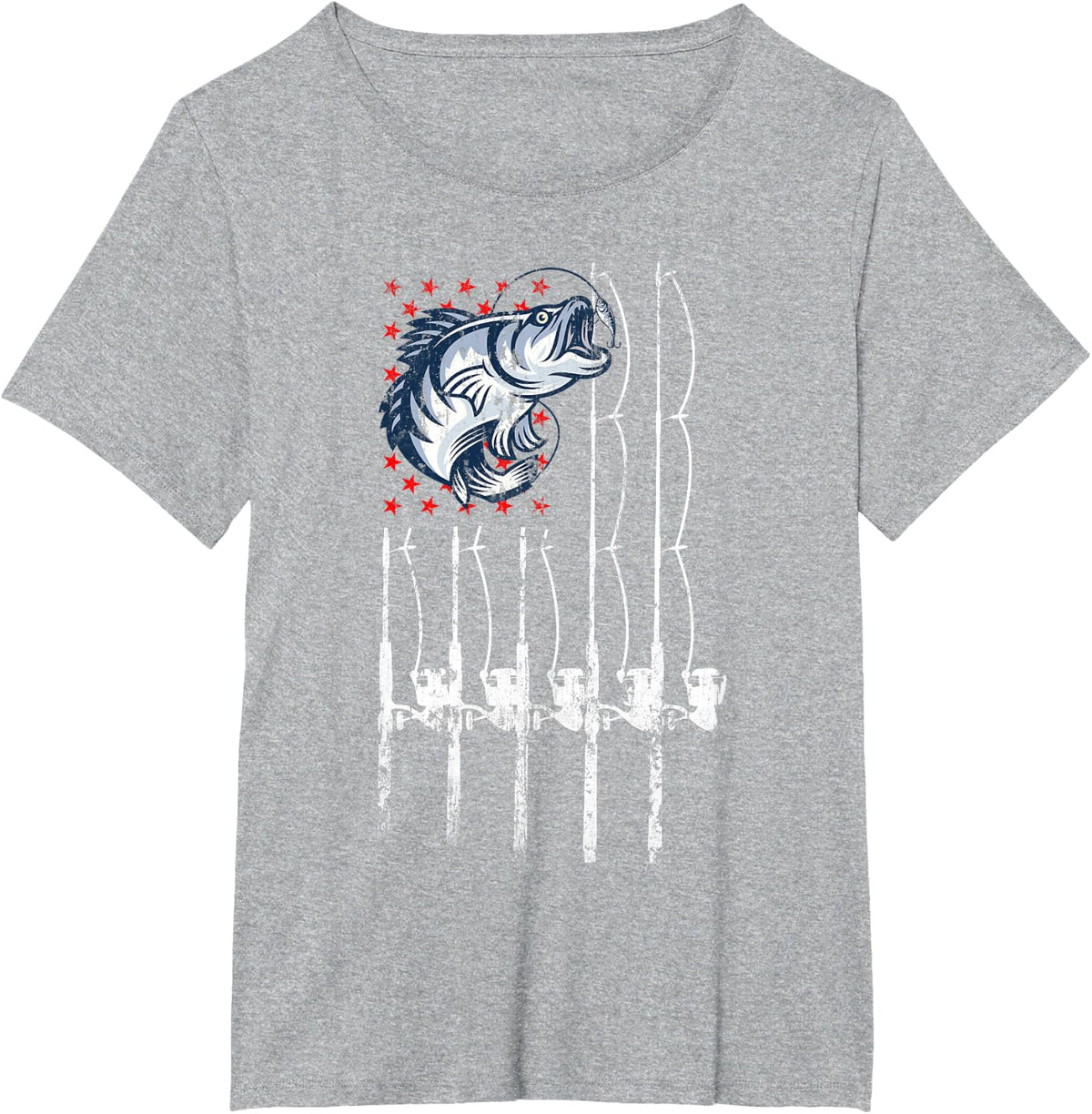 Bass Fishing American USA Flag Funny Fisherman Outdoor Team T-Shirt - Heather Grey