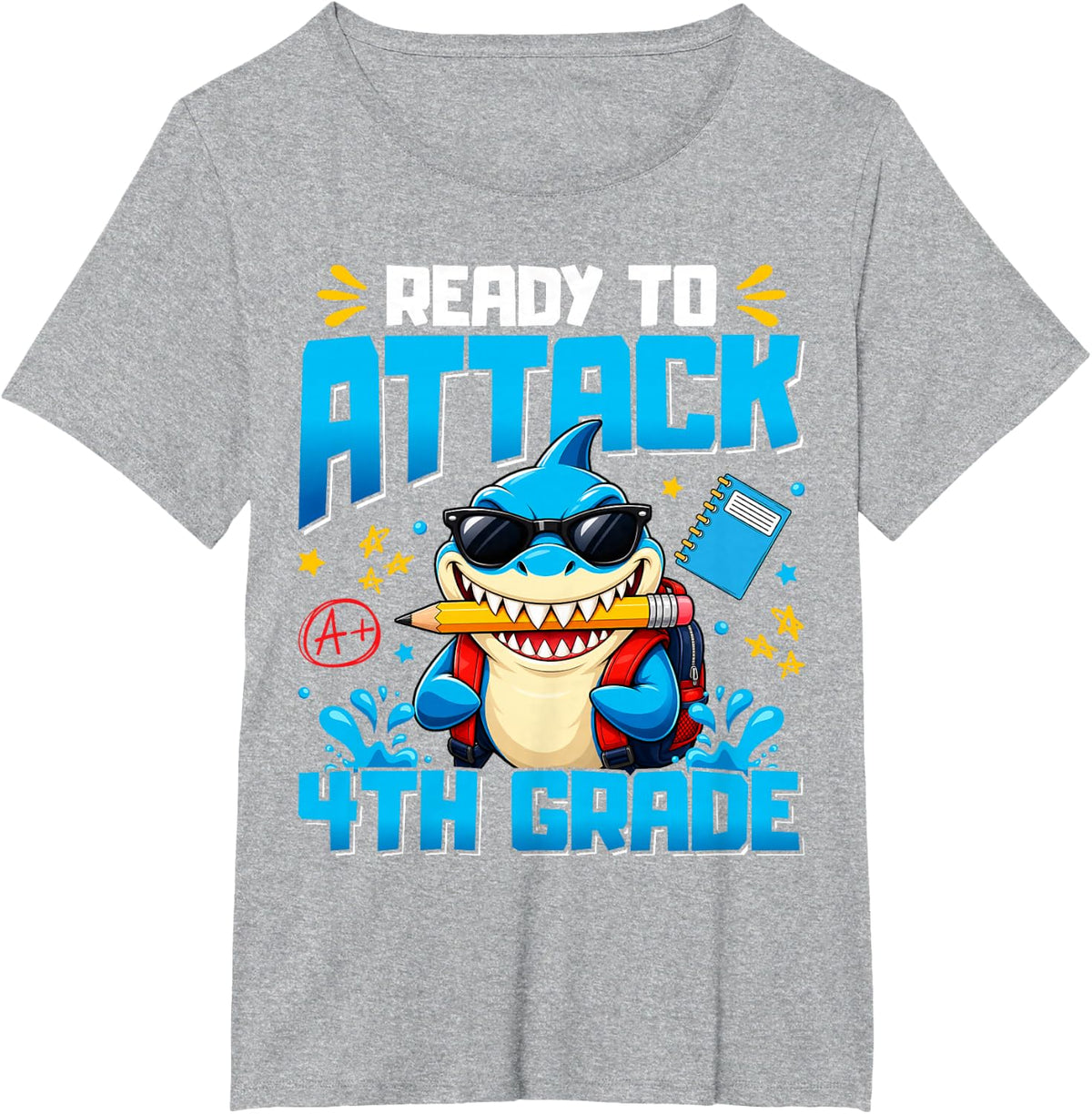 Ready to Attack 4th Grade Shark Cool First Day of School Boy T-Shirt - Heather Grey