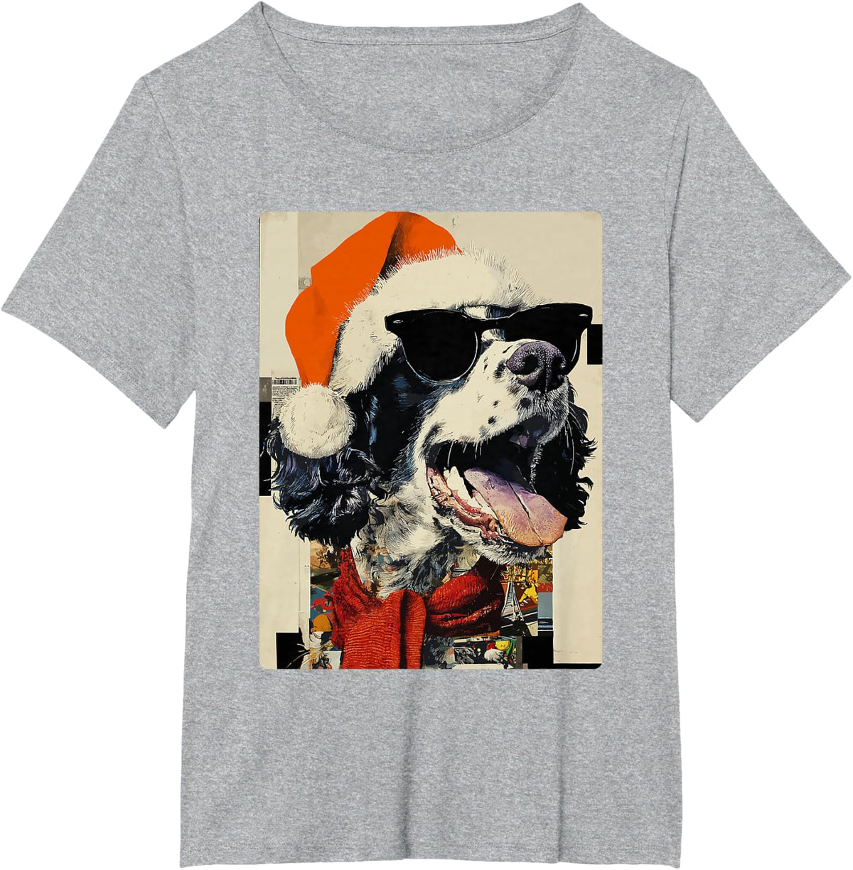 Cocker Spaniel with Sunglasses Santa Hat Funny Christmas Dog T-Shirt - Heather Grey