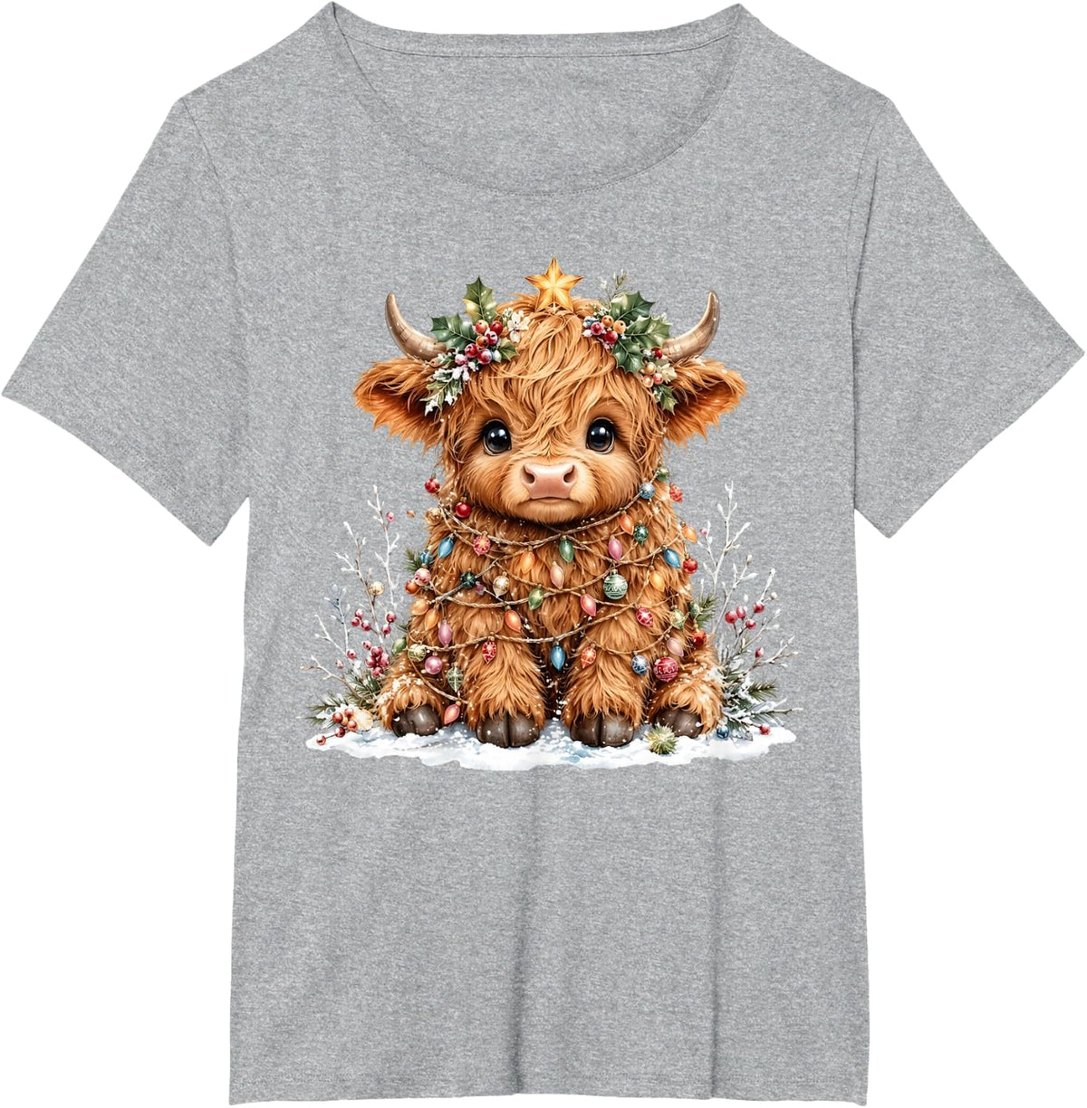 Cute Highland Cow Christmas Xmas Women Girl T-Shirt - Heather Grey
