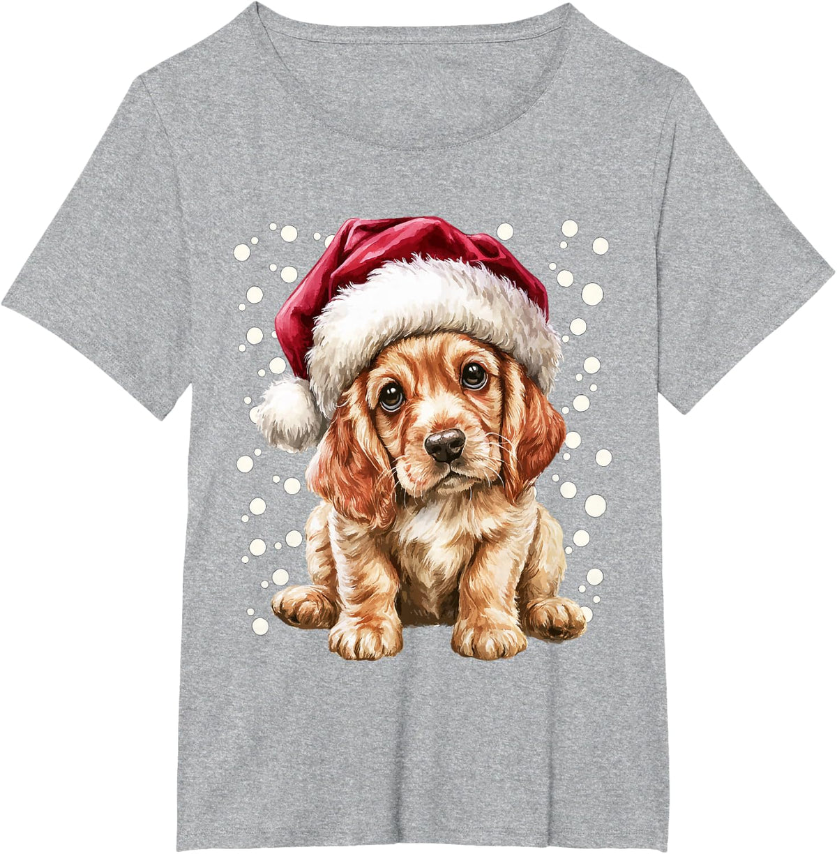 Cute Christmas Cocker Spaniel Wearing Santa Hat Winter Dog T-Shirt - Heather Grey