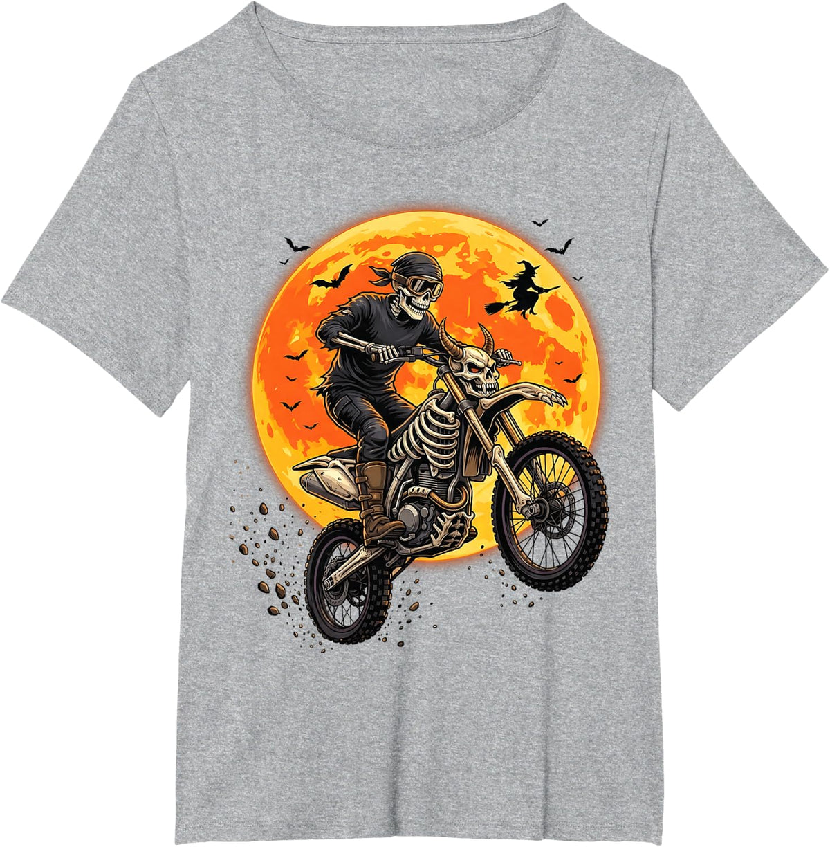 Halloween Skeleton Dirtbike Racing Dirt Bike Motocross Biker T-Shirt - Heather Grey