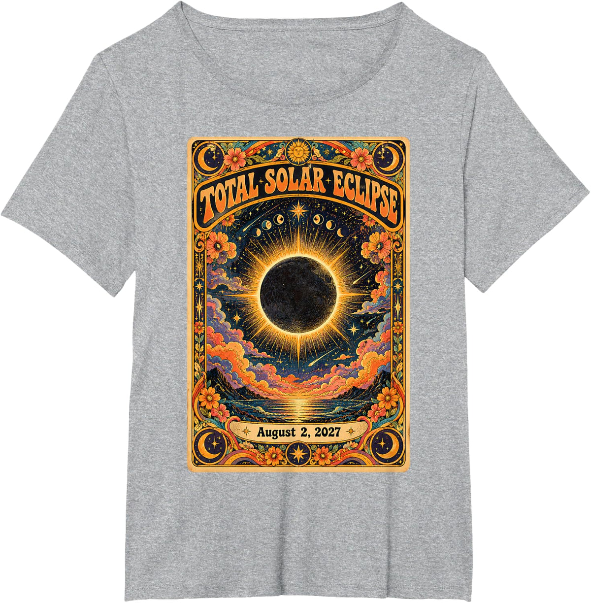 Total Solar Eclipse August 2 2027 Tarot Card Retro Groovy T-Shirt - Heather Grey