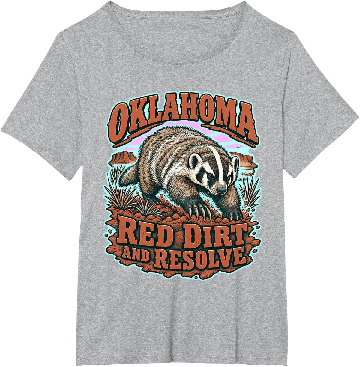 Oklahoma Badger Pen and Ink Sketch Art T-Shirt - Heather Grey