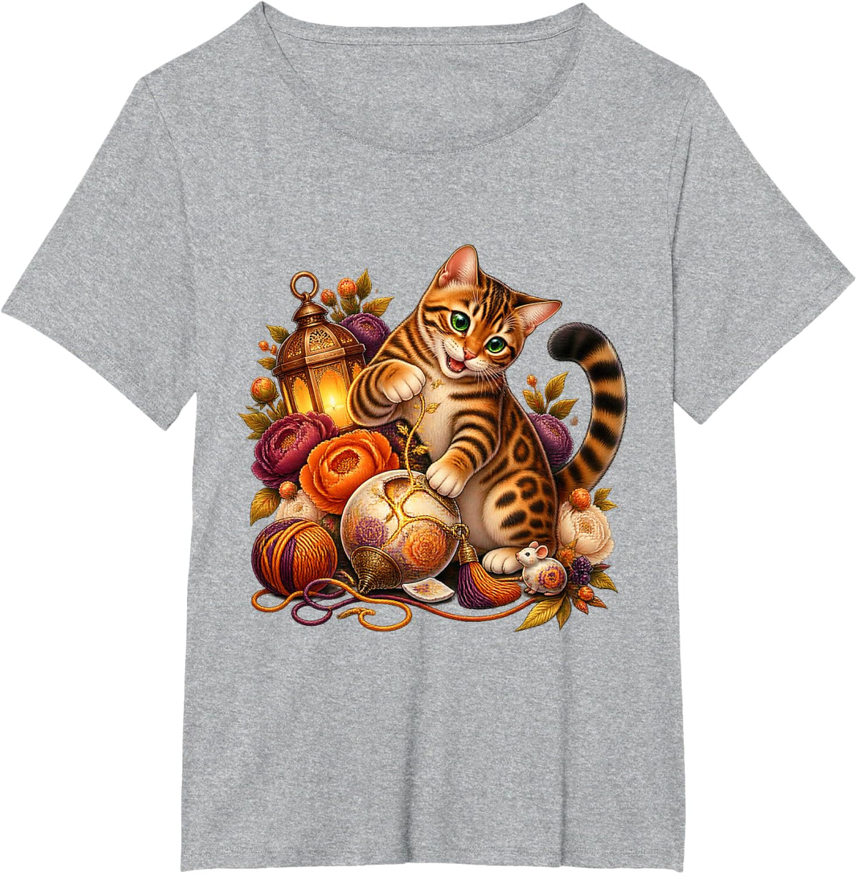 Bengal Cat Golden Thread Ornament Repair T-Shirt - Heather Grey