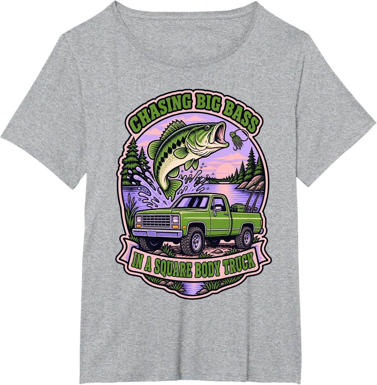 Chasing Big Bass in A Square Body Truck T-Shirt - Heather Grey