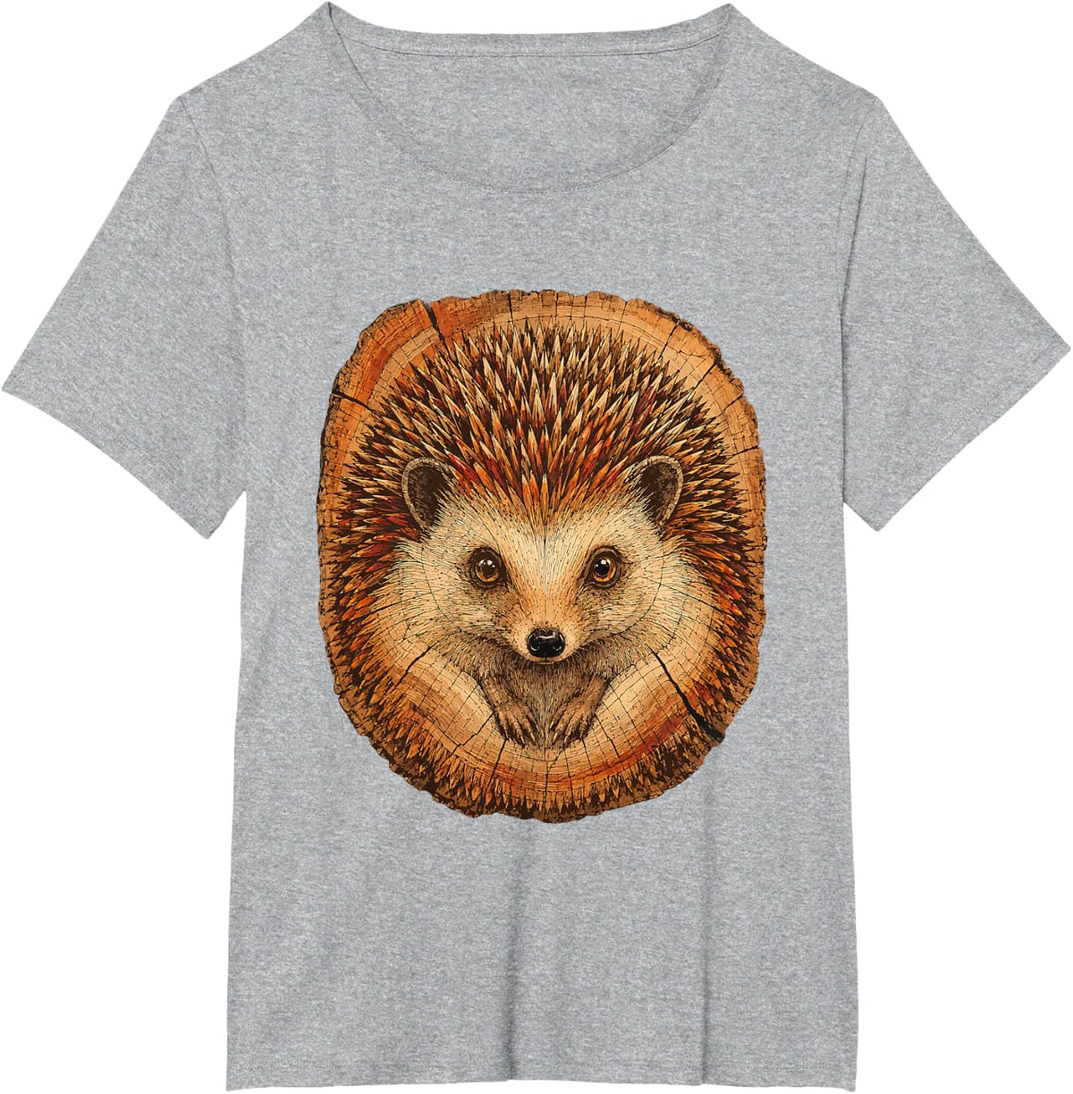 Rustic Hedgehog with Tree Rings Autumn Animal Forest Art T-Shirt - Heather Grey