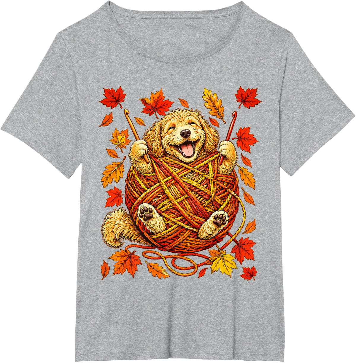 Funny Goldendoodle Knitter Cozy Autumn Dog Crocheter Fall T-Shirt - Heather Grey