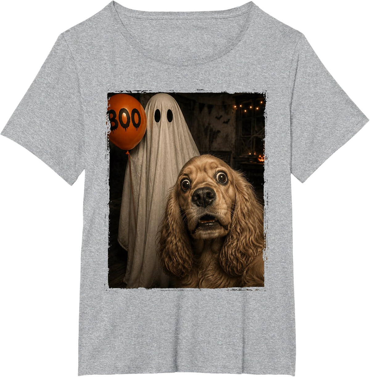 Funny Cocker Spaniel Halloween Selfie Ghost Boo Balloon Kids T-Shirt - Heather Grey