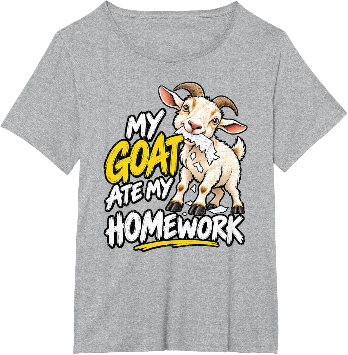 My Goat Ate My Homework Chewing Paper School Humor Art T-Shirt - Heather Grey
