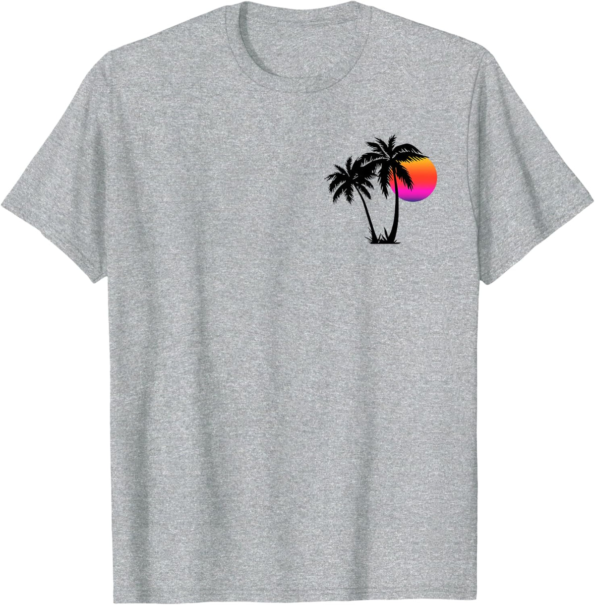 Retro Style Vintage Sunset Tropical Beach Palm Tree Mens T-Shirt - Heather Grey