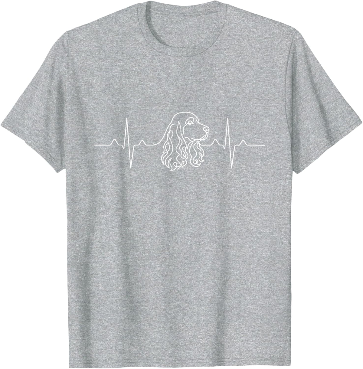 Cocker Spaniel Heartbeat EKG Dog Lover Line Art T-Shirt - Heather Grey