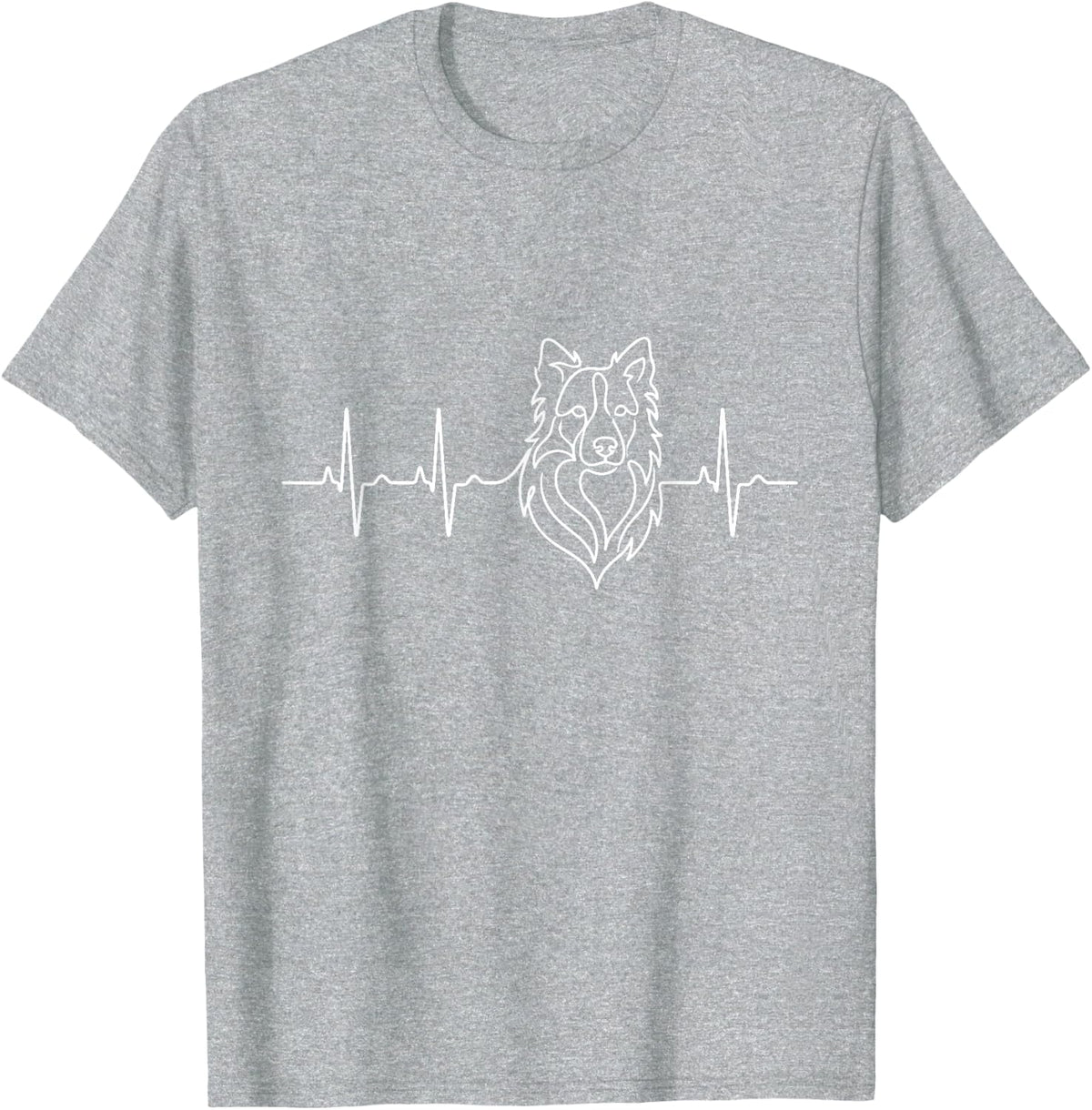 Border Collie Heartbeat EKG Pulse Dog Line Art T-Shirt - Heather Grey