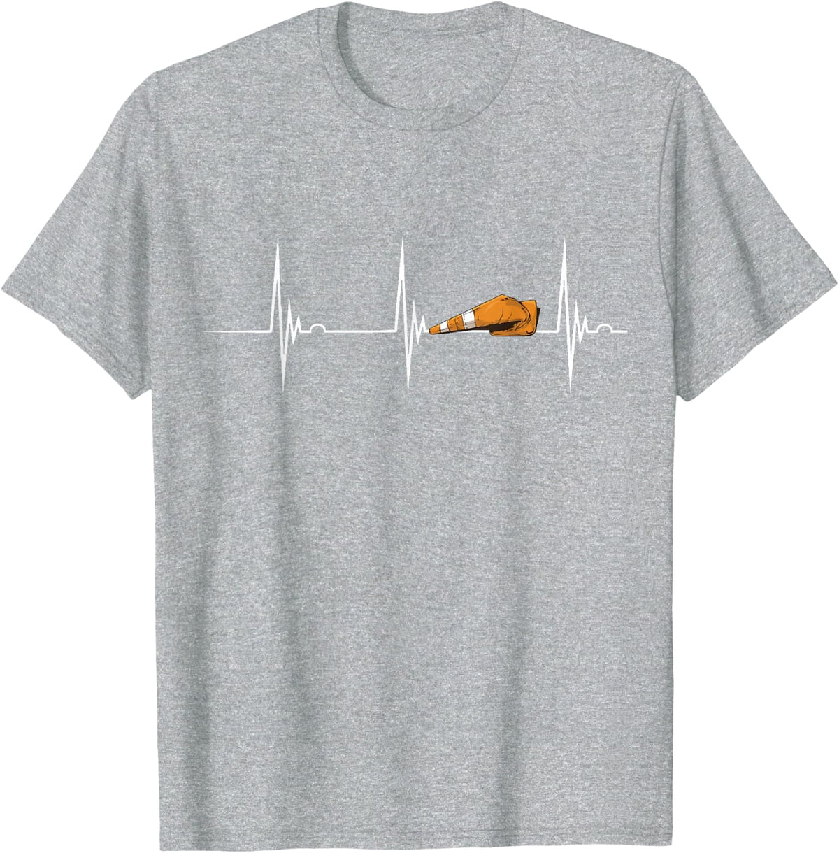 Construction Safety Cone Heartbeat EKG Pulse Traffic Cone T-Shirt - Heather Grey