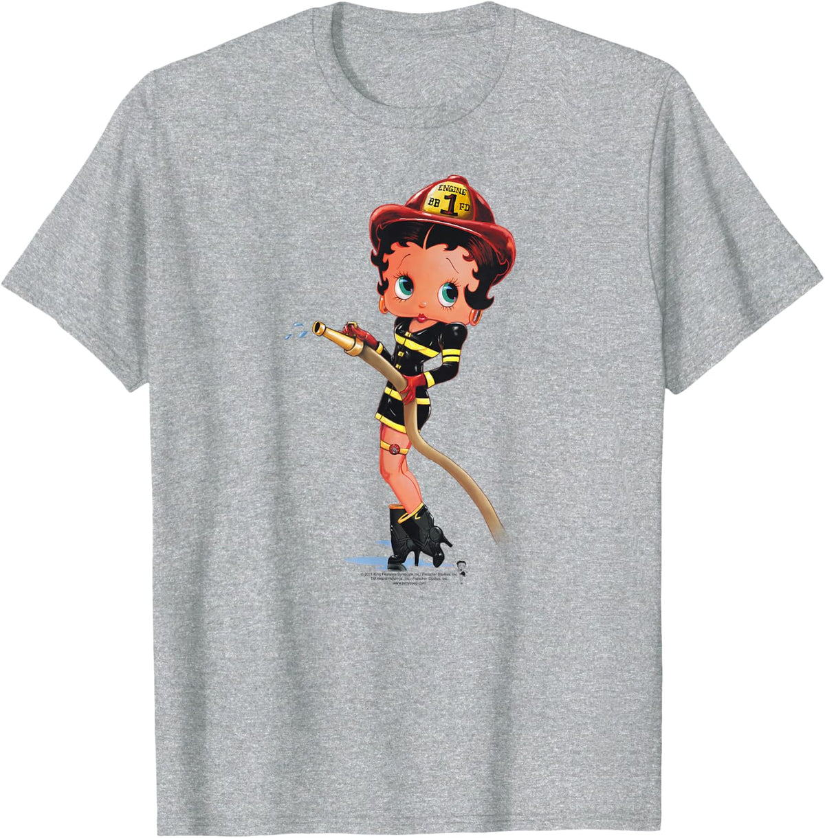 Betty Boop Firefighter T-Shirt - Heather Grey