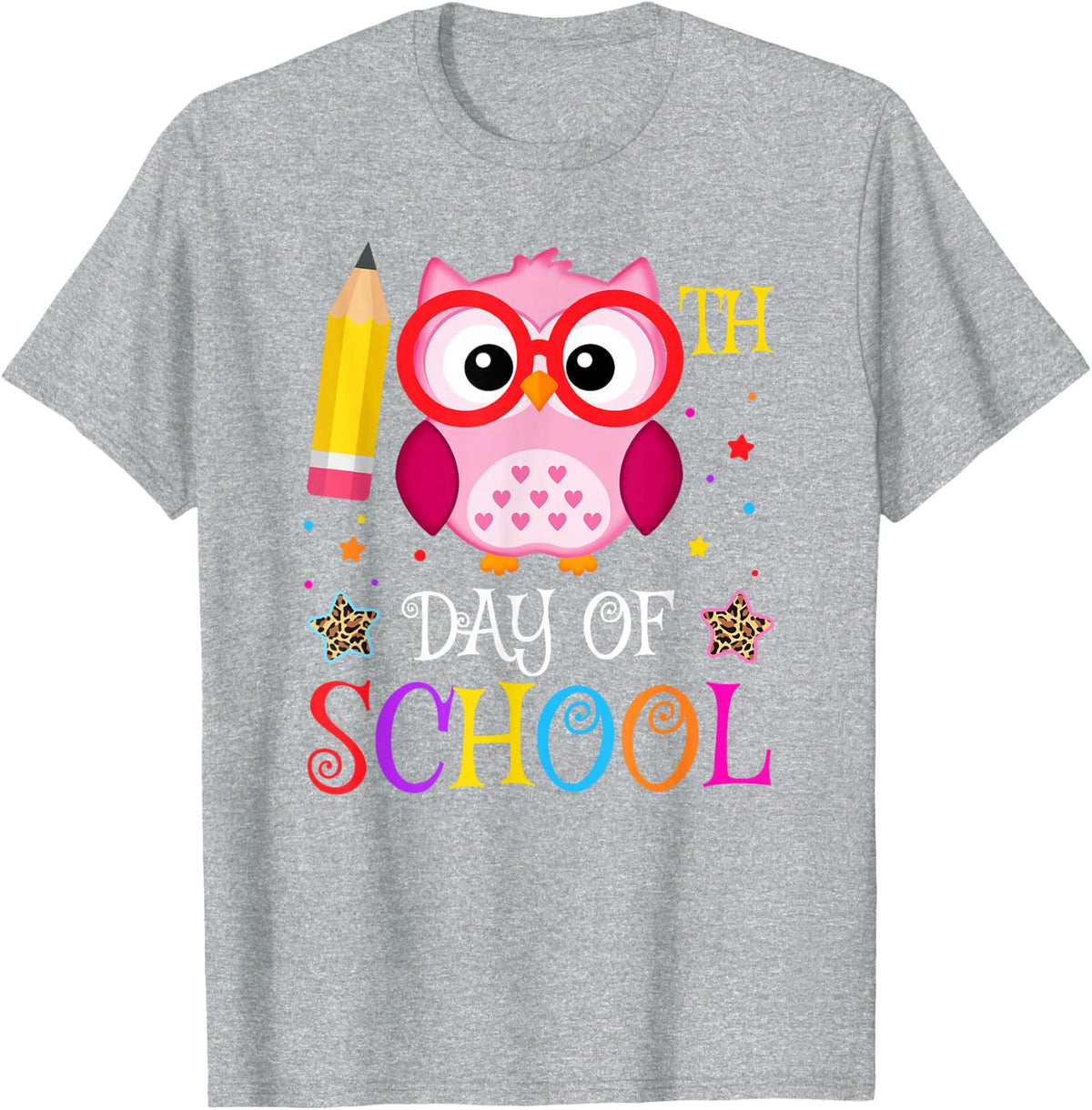 Cute 100th Day Of School Owl Lover Kids Girls Leopard T-Shirt - Heather Grey