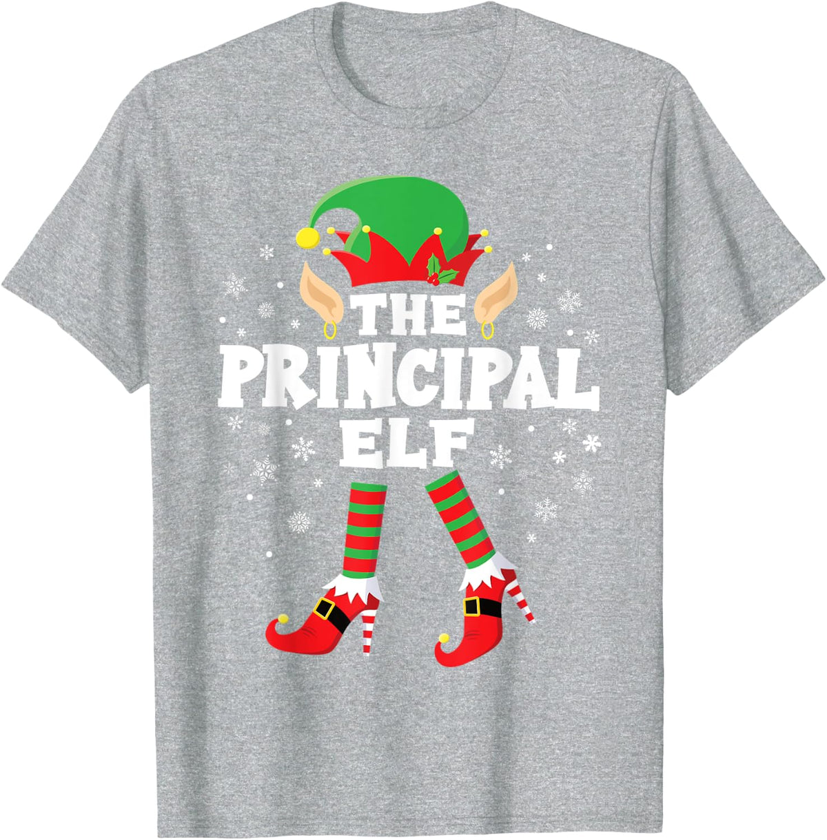 The Principal Elf High Heels Matching Elf Squad Christmas T-Shirt - Heather Grey