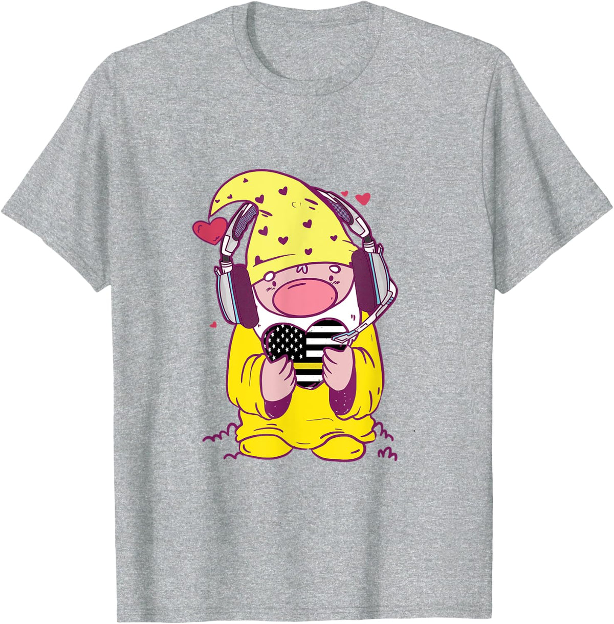 Funny Dispatcher USA Heart Headset Gnome Magic Dispatch T-Shirt - Heather Grey