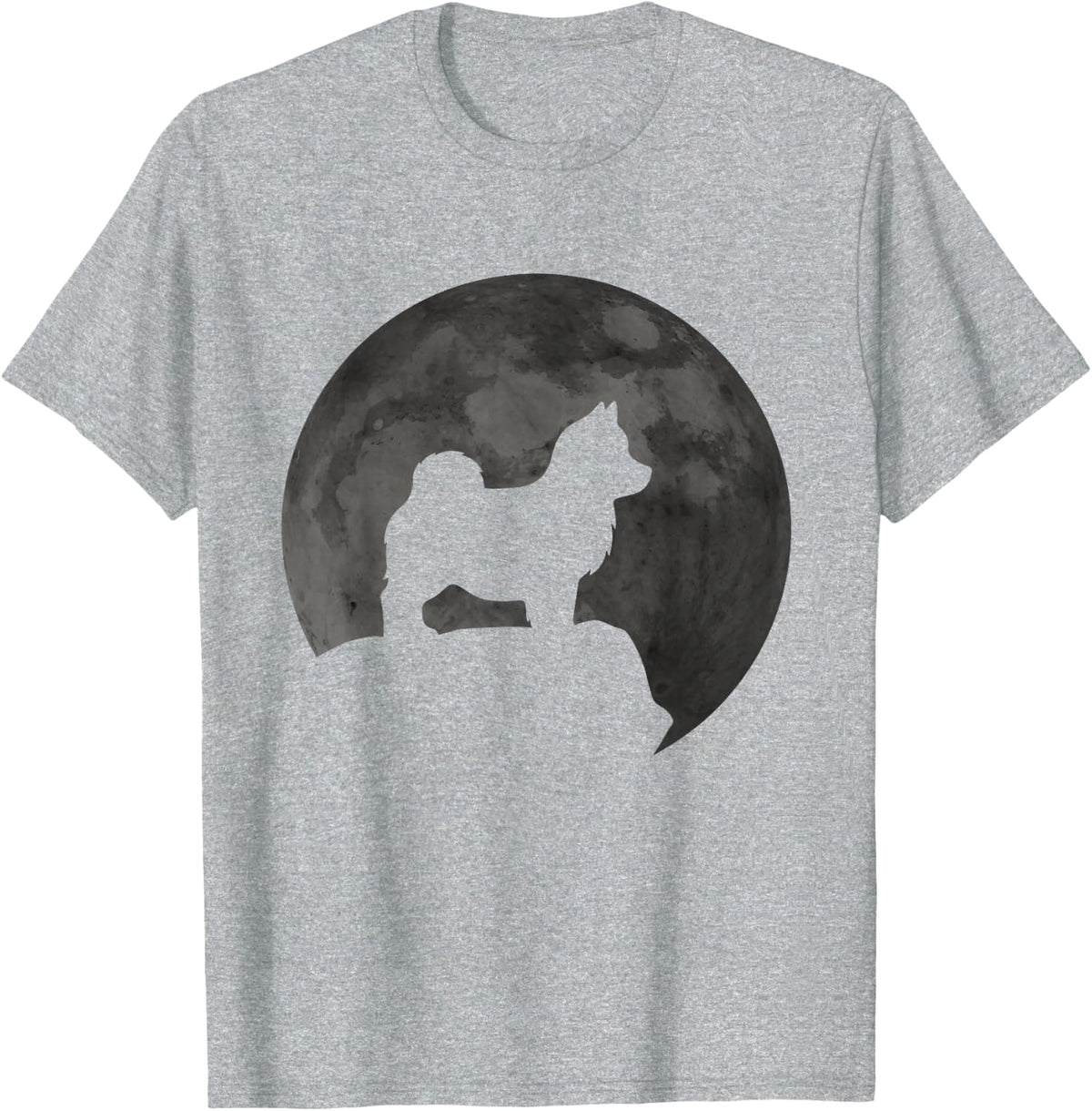 Moon And Dog Silhouette - Pomsky T-Shirt - Heather Grey